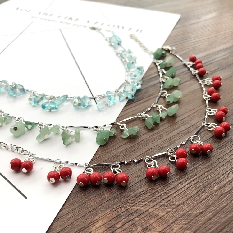 Vintage tự nhiên biển xanh kho báu Dongling ngọc vòng chân nữ Sen khí chất vàng trắng bạc sỏi vòng chân phụ kiện đẹp vòng chân nữ bạc