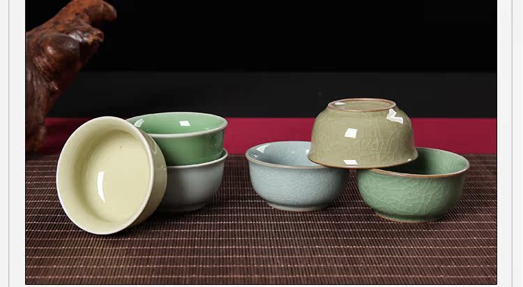 Long Tuyền Celadon Master Cup Cốc gốm đơn Cốc trà Kung Fu Bộ trà đá nứt bát trà Ge Kiln ấm trà