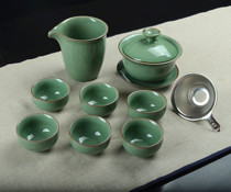 Longquan Celadon Ge Kiln Celadon cover bowl Tea cup open piece tea cup Ice crack Kung Fu tea set three cups large tea bowl