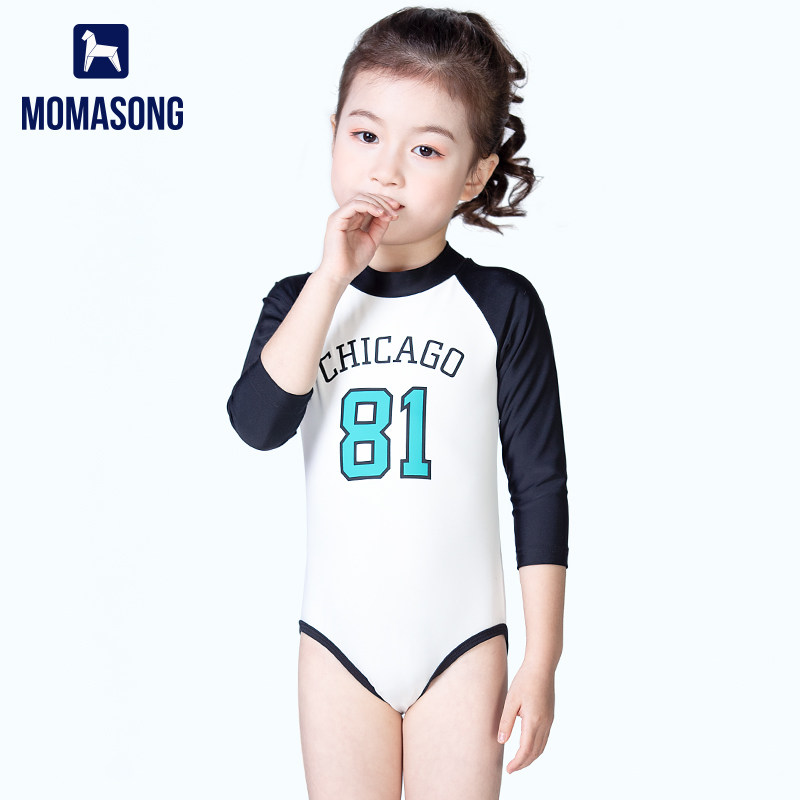 Momasong children swimsuit girl with long sleeve sunscreen speed dry swimsuit and baby baby cute swimsuit