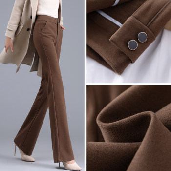 Women's woolen trousers autumn and winter 2022 new high-waist slimming slightly flared casual suit pants plus velvet thickened flared trousers women