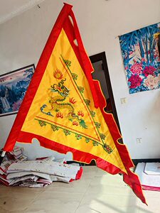 Triangle Dragon Flag Double-Sided Twisted Gold Embroider Double Dragon Five-Color Flag Temple Fair Wandering God Handsom