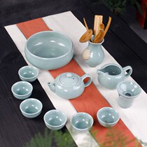 New Geyao Celadon Kung Fu tea set Household ice crack glaze can raise open piece cover bowl Xishi pot Business office