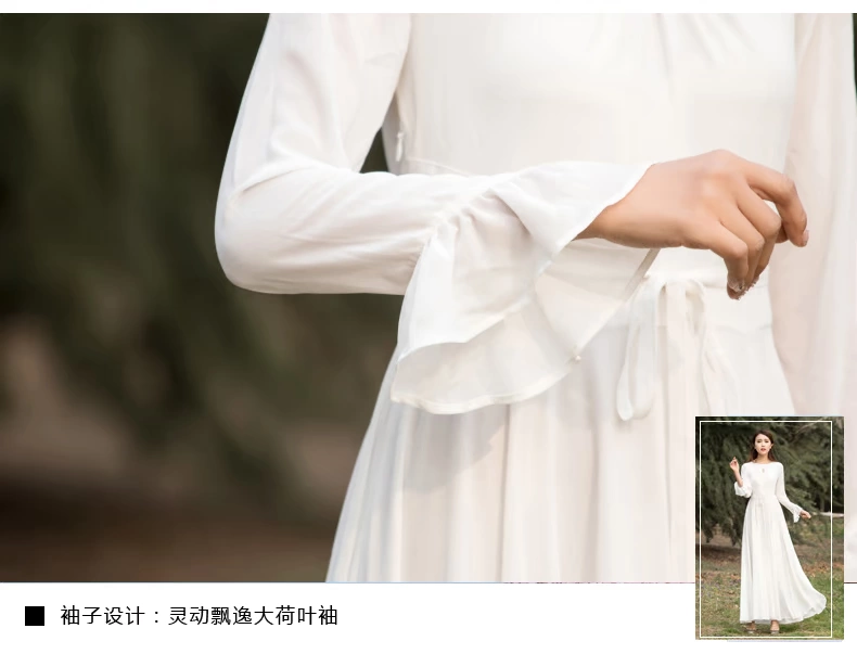 Shake Point Summer New Women Dress Cổ áo một mảnh Lady váy dài tay áo xù voan lớn swing váy - Sản phẩm HOT
