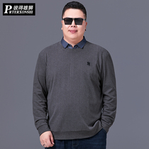 Spring and autumn large size fake two long sleeve T-shirt male middle-aged father fat fat man plus fat fat big shirt collar shirt