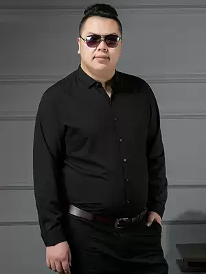 Autumn casual shirt Men's middle-aged plus fat plus business solid color fat long-sleeved large size men's loose shirt