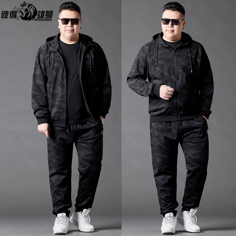 Spring GaFat Increase Yard Men's Clothing Fattener Fat Sub Sports Suit Men's Casual Running Sportswear Clothing two sets