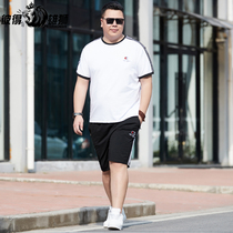 summer plus size casual sports suit men's fat short sleeve T-shirt fat man shorts plus size two piece set