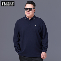 Finishing enlarged long sleeve T-shirt men fat polo shirt king size middle aged fat guy big size lapel loose base shirt