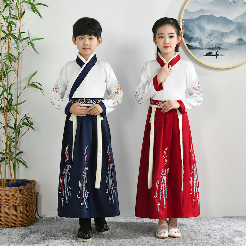 儿童国学汉服演出服男童中国风女童小学生中秋节开笔礼三字经古装