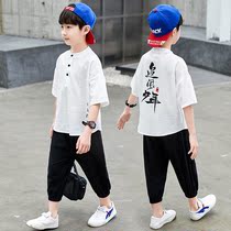 Boys  suit Cotton and linen summer clothes 4-year-old children 5 Chinese style 6 Childrens clothing 7 Boys 8 middle and older children 9 Handsome 10 Hanfu 12