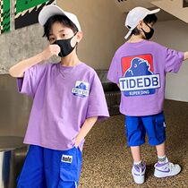 Boy suit short sleeve summer style 5 year old children 6 Korean version 7 summer fit 8 boys 9 CUHK children midpants two sets 10-12