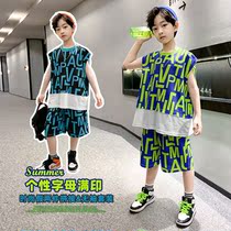 Boy suit Xias 6-year-old boy 7 Yangqi 8 tides Fan 9 Summer clothes 10 CUHK Tong 12 Sleeveless shorts Two sets