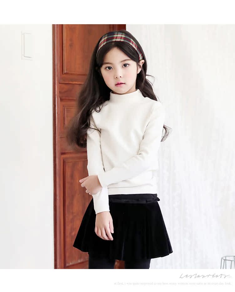 Mùa đông trẻ em cổ cao chạm đáy áo cotton bé gái lớn cộng với áo thun nhung nửa cổ cao bé trai dày áo ấm áo thun trẻ em đồng phục