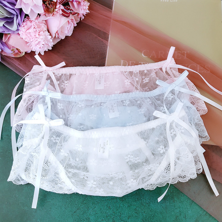 Full transparent underwear female lace sexy temptation hot passion mesh waist thin sweet cute white briefs