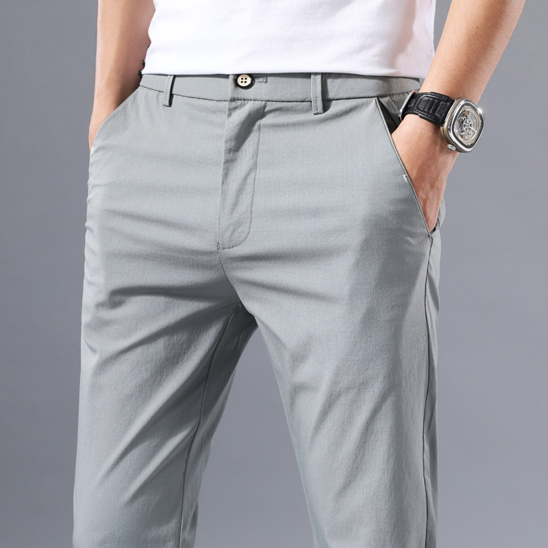 Men Casual Pants Summer Slim Fit Straight Drum Summer Western Pants Long Pants West Pants 100 Hitch Business Pants Men's Clothing