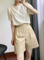 High quality JI Jane high waist suit shorts female loose casual straight drum 50% mid pants