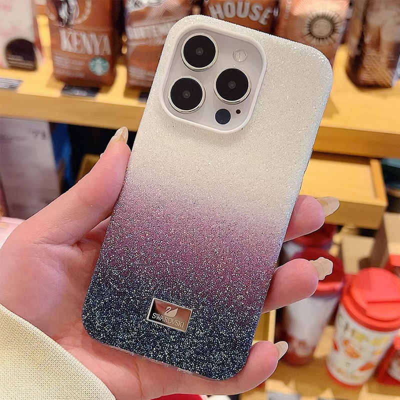 Swarovski Compatible iPhone 16 Phone Case iPhone 15 Pro Max Rhinestone 14 Luxury Full-Cover Silicone Women's Light Luxury High-End iPhone 13 Phone Case Full Diamond Gradient Pink Protective Case