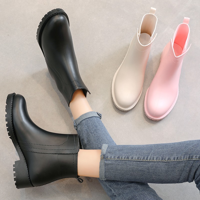 Japanese Rain Shoes Women's Soft Set Shoes Thickened Wear Resistant Rubber Shoes Summer Short Drum Rain Boots Waterproof Anti Slip Water Shoes Women