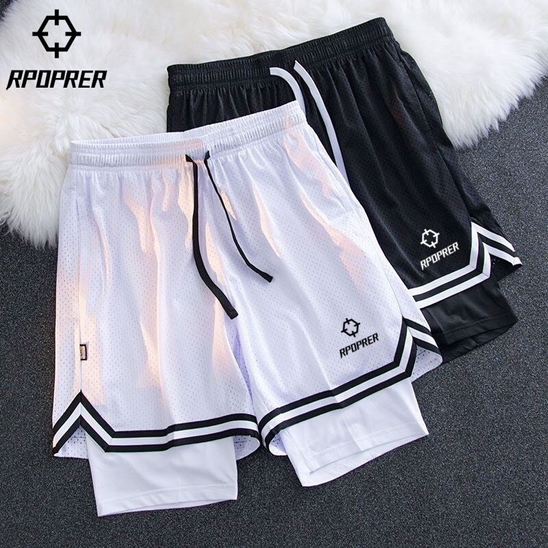 Rpoprer American Basketball Shorts Men's Running Double-Layer Fake Two-Piece Sports Quarter Pants Breathable Quick-Drying Training Pants Rpoprer American Basketball Shorts Men's Running Double-Layer Fake Two-Piece Sports Quarter Pants Breathable Quick-Drying Training Pants