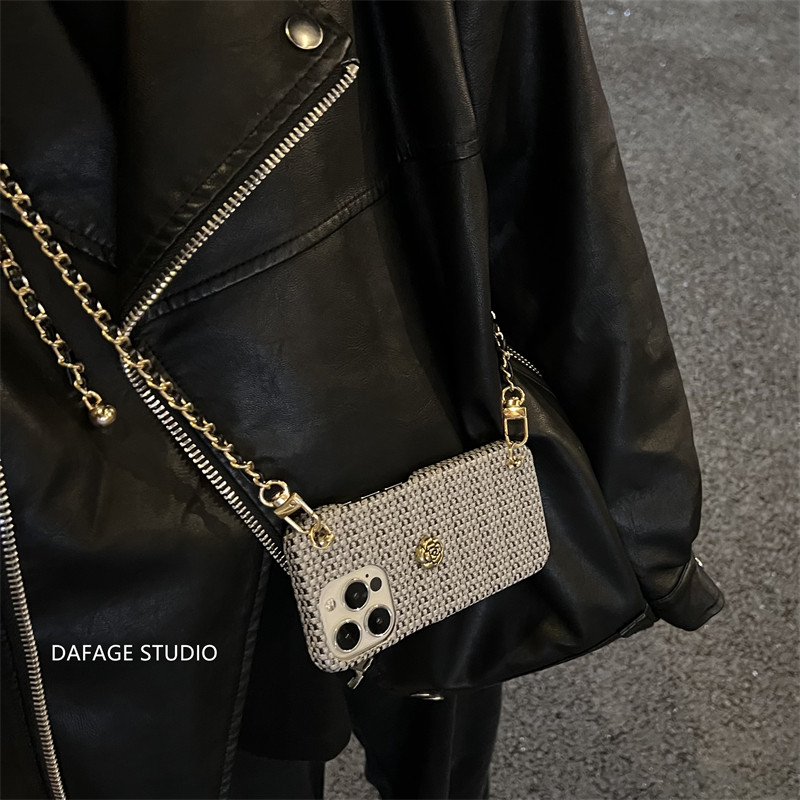 Camellia Golden Ball Crossbody Phone Case For Iphone Shockproof_voghion.com