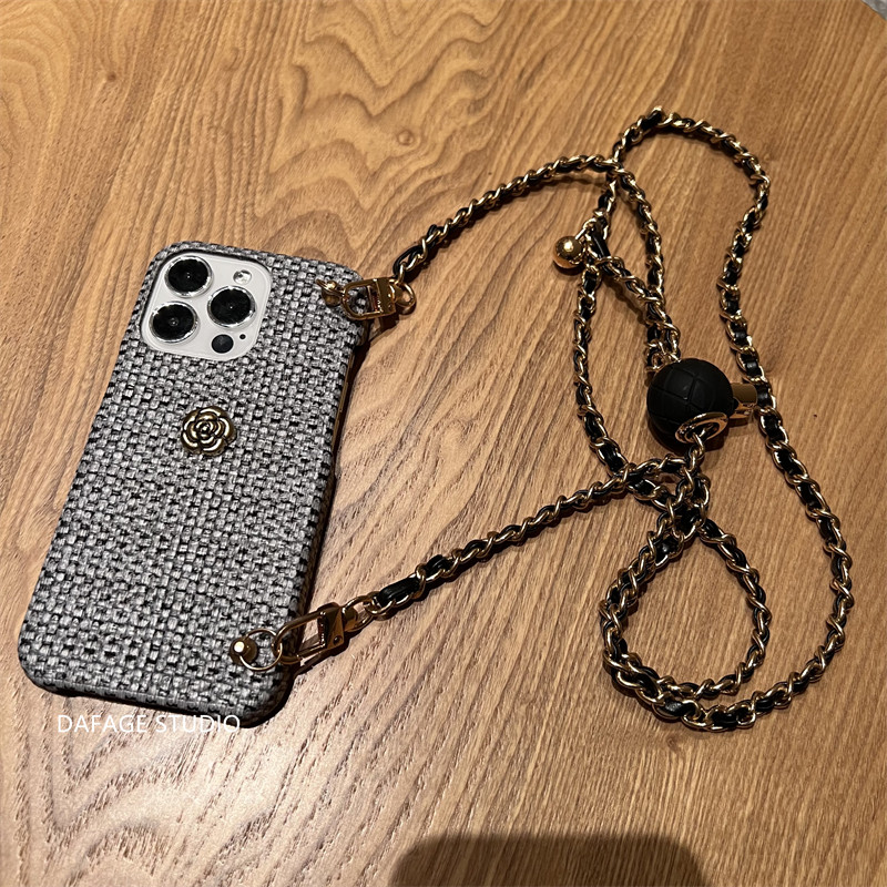 Camellia Golden Ball Crossbody Phone Case For Iphone Shockproof_voghion.com