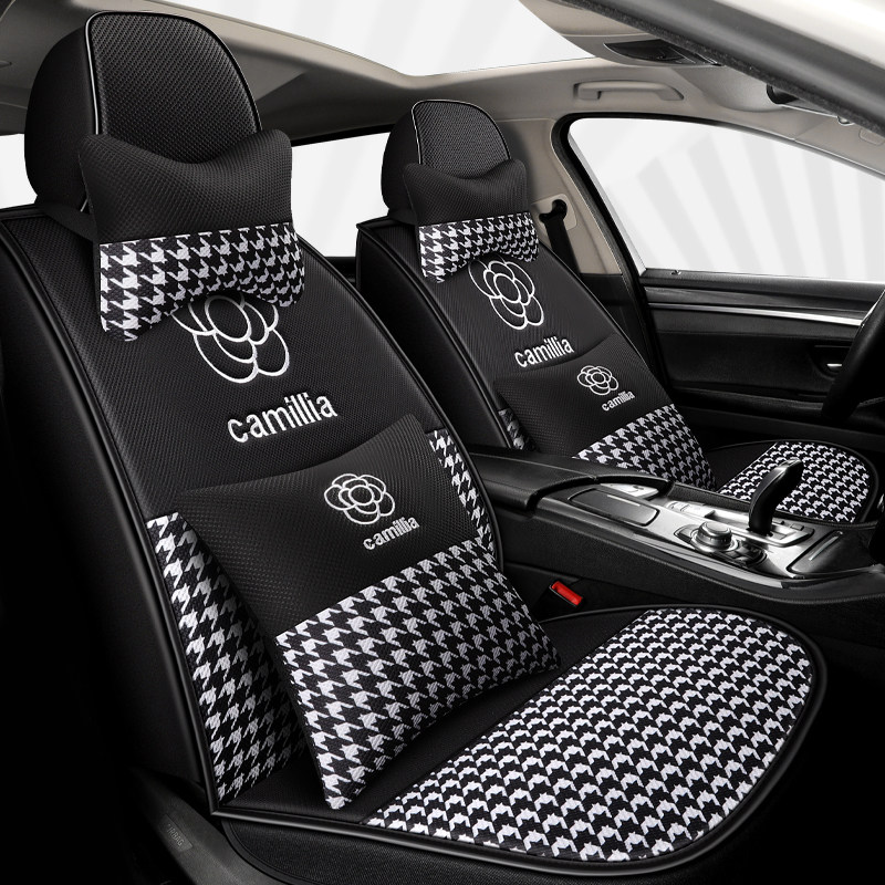 Mountain Tea Flowers Car Cushions Summer Full Surround Seat Goddess Seat Cushion Thousands Birds G Linen Seat Cover All Season Universal