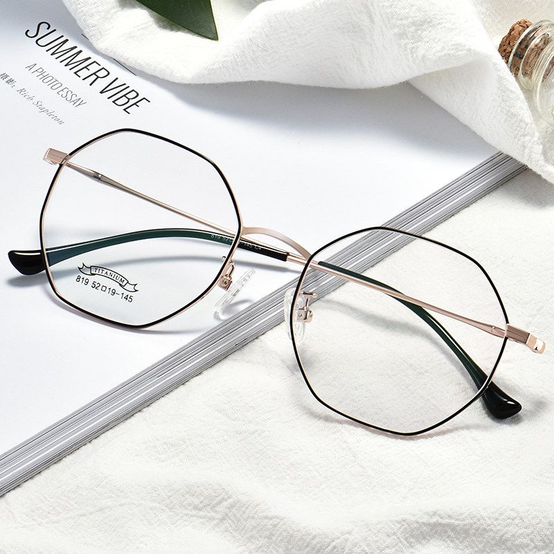 Pure titanium finished myopia glasses women have degree with myopia mirror men glasses frame anti-blue light radiation retro polygon