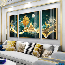 Auspicious elephant to send money Decorative painting living room Modern Nordic crystal porcelain painting Elk abstract starry sky triptych background wall hanging painting tree