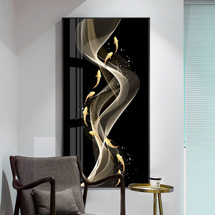 Art abstract nine fish figure Crystal porcelain Crystal porcelain decorative mural New Chinese style simple entrance aisle corridor vertical hanging painting