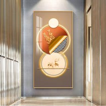 Light and luxurious Decorative Painting Warm Colors Entrance Veranda Aisle Hanging Paintings Allegory Double Deer Vertical Prints Modern Minimalist Fantasy Paintings