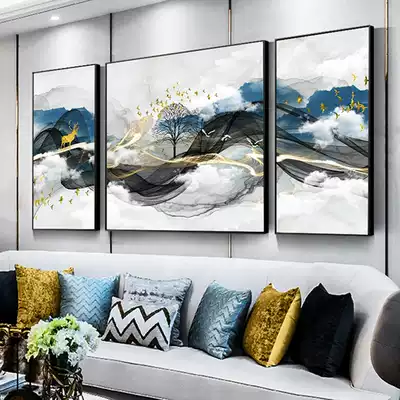 Elk Mountain Forest Crystal porcelain decorative painting light luxury atmosphere golden bird Chinese style framed painting living room bedroom background wall hanging painting