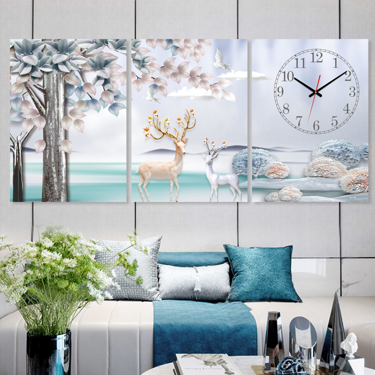 Nordic decoration painting elk sofa background wall triple frame drawing wall of wall of wall-framed wall creative bedroom watch painting drawing room