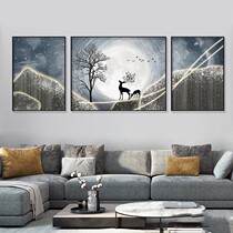 Modern Living Room Decoration Painting Minimalist Sofa Background Wall Mural Light Extravagant Abstract Elk Triptych Atmospheric Crystal Porcelain Hanging Painting