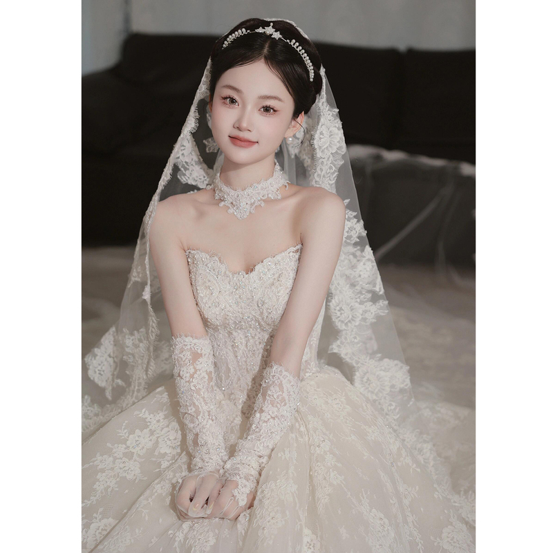 French-Style Strapless Light Wedding Dress for Women 2026 New Model Petite Bride Runaway Princess High-End Lace Main Dress Winter