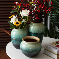 Jingdezhen New Chinese retro style renovated wide mouth ceramic vase with water cultured flowers inserted dry flower restaurant Xuanguan