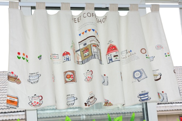 Phim hoạt hình Bắc Âu cotton lanh rèm ngắn rèm Nhật Bản rèm nhà bếp vách ngăn bụi rèm cà phê rèm miễn phí - Phụ kiện rèm cửa bán thanh treo rèm cửa