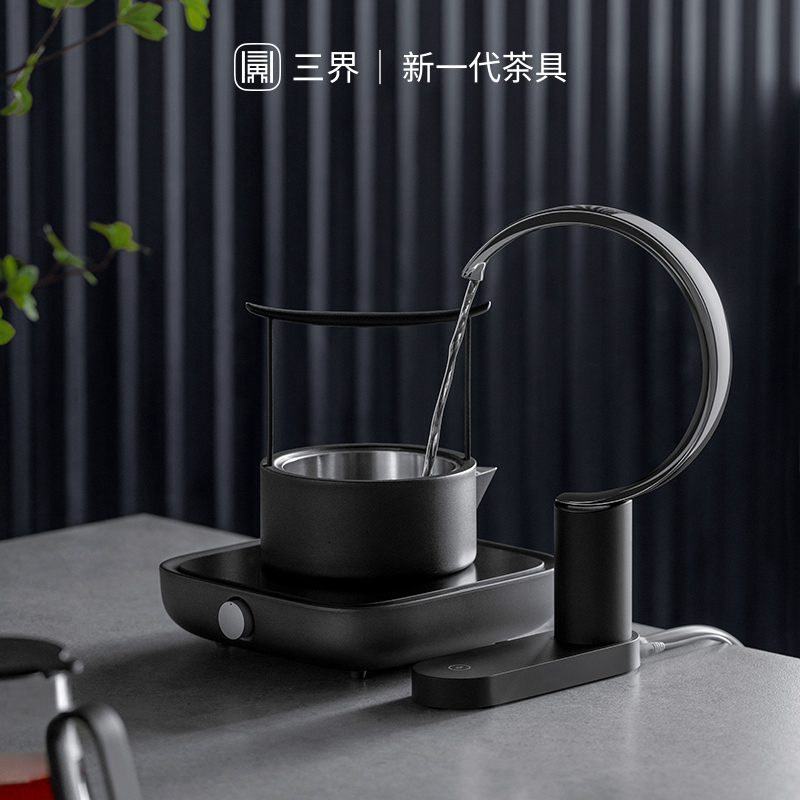 Three circles fully automatic water and electricity pottery furnace insulation integrated mountain view electric tea stove home small cooking tea magnetic stove set