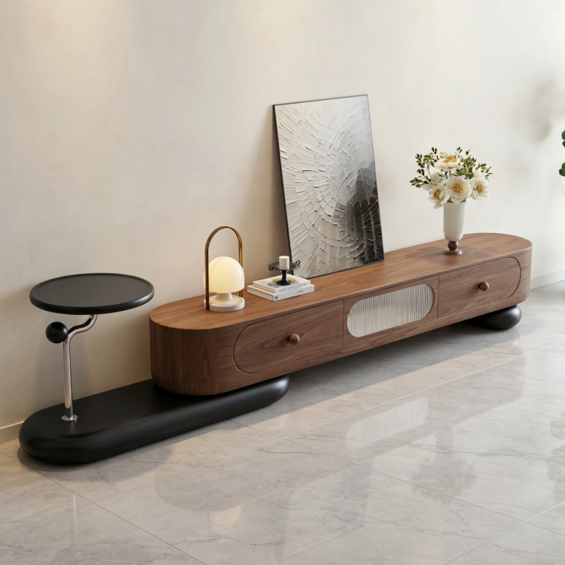 Mid-Century Style Walnut-Colored Coffee Table with Retractable Tv Cabinet, Integrated Storage Cabinet, Living Room Home Use, Floor-Standing, Light Luxury Mid-Century Style Walnut-Colored Coffee Table with Retractable Tv Cabinet, Integrated Storage Cabinet, Living Room Home Use, Floor-Standing, Light Luxury