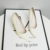 黑色性感高跟鞋女士尖头金属细跟2023秋季新款浅口百搭女鞋子单鞋