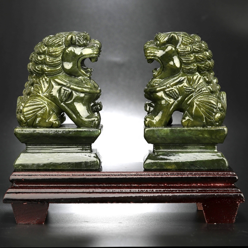 South jade lion ornaments jade jade carving craft gift ornaments a pair of home green stone lion living room company office