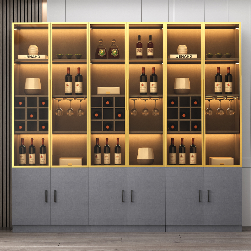 Light luxury wine cabinet living room wall modern minimal glass door cabinet high-end glass cabinet solid wood collection display cabinet