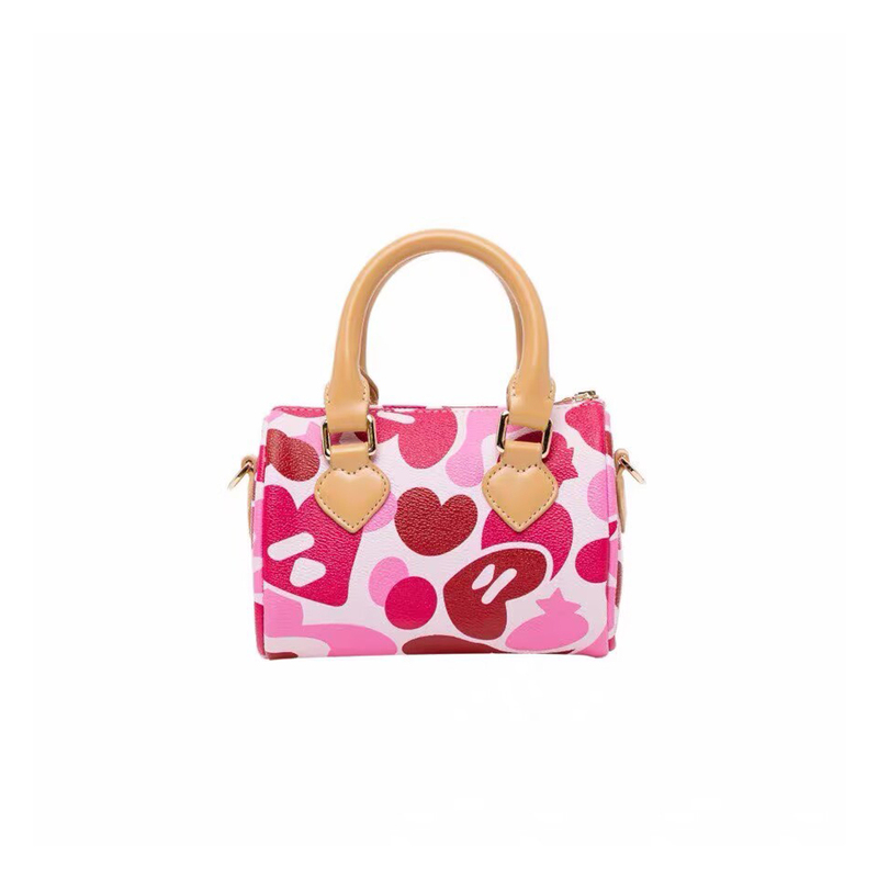 Apee Boston Bag for Women 2026 Summer Cartoon Animal All-Over Print Contrasting Color Heart Pattern Mini Crossbody Bag for Women