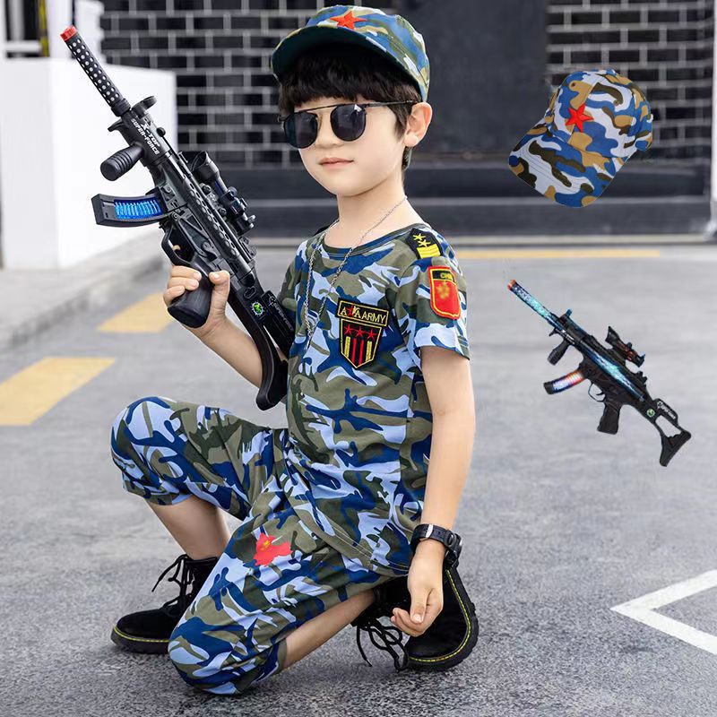 Children's Summer Short-Sleeved Camouflage Suit 2025 New Style Boy Special Forces Military Kidsren's Sportswear Navy Training Uniform