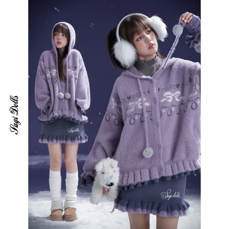 Sagidolls Girl Power # A Bite of Sweet and Chewy Texture # Gray Purple Sweater Women's 2025 New Style Short Skirt Set Cute Sagidolls Girl Power # A Bite of Sweet and Chewy Texture # Gray Purple Sweater Women's 2025 New Style Short Skirt Set Cute