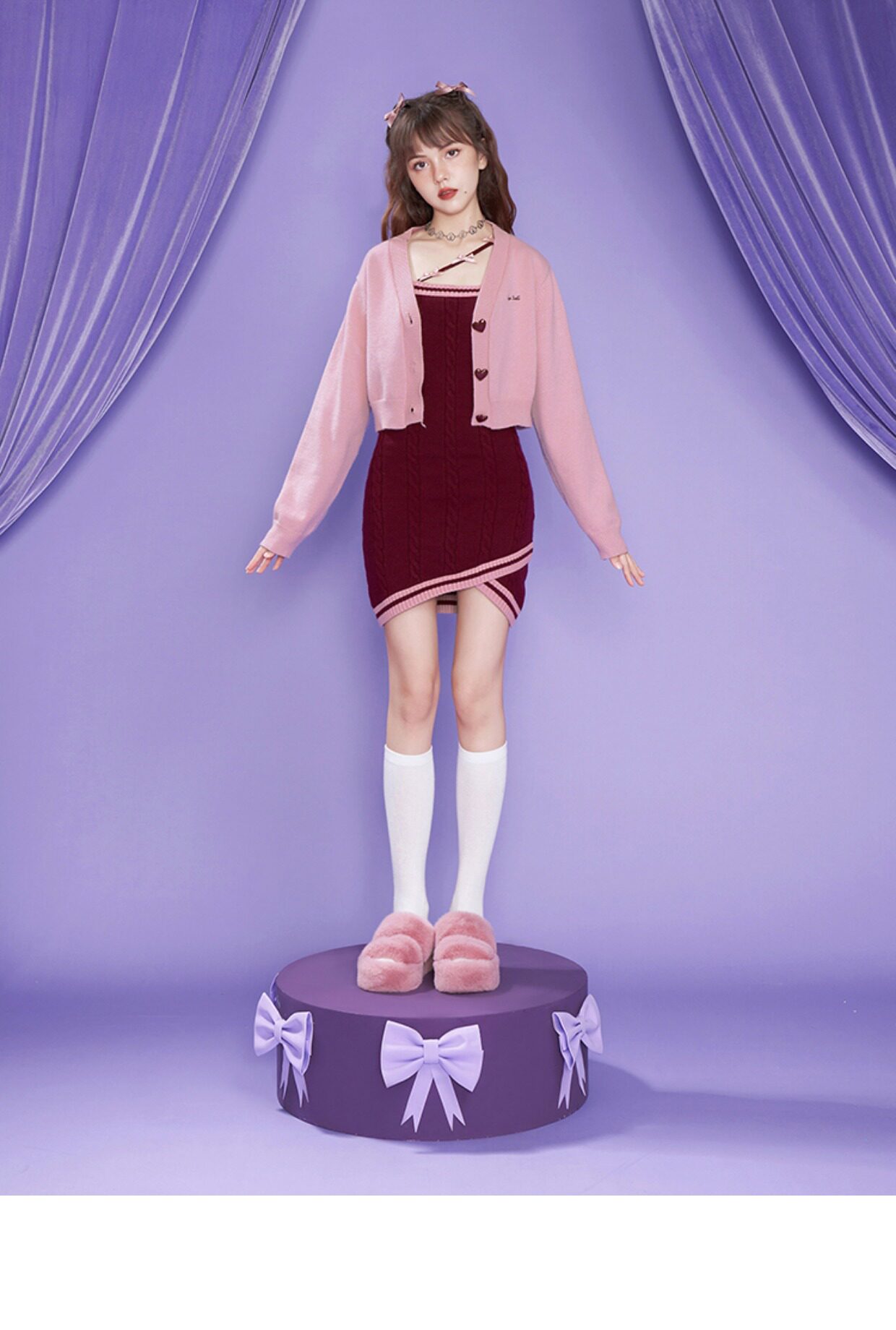 Стильные костюмы sagidolls少女斗志 #奶派甜心#粉色浪漫纯欲毛衣连衣裙套装显瘦乖