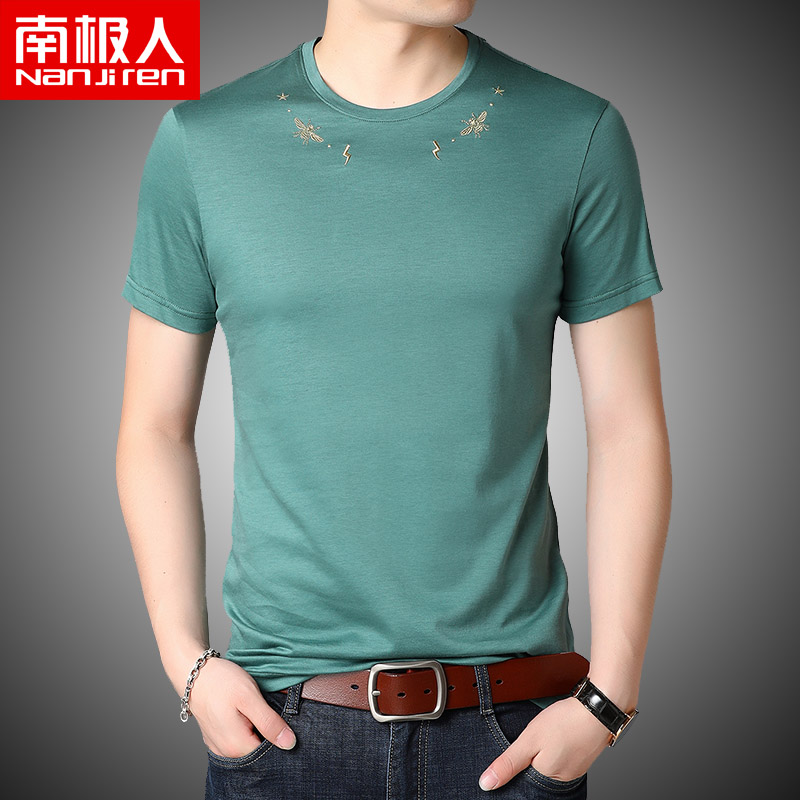 Antarcticsummer 2020 mới T-shirt ngắn tay nam vòng cổ lụa bông thêu áo thun xu hướng hàng đầu