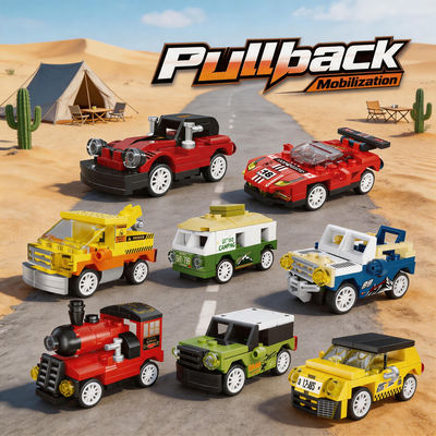 New building block rebound car, small particle assembly car model, educational children's toy, racing boy gift