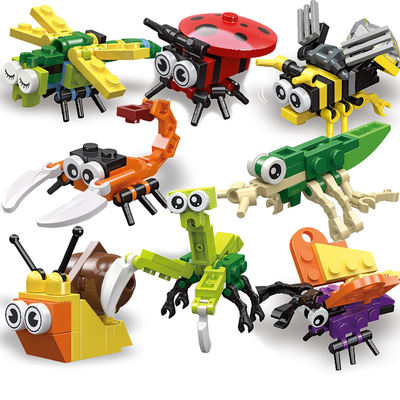 Children's intelligence Benefit small insect building block toy model Small particle assembly boys' and girls' kindergarten gift box set