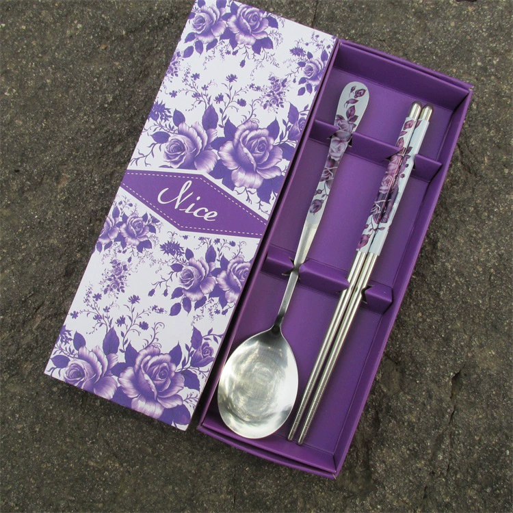 Big Smiley Spoon Cutlery Tùy chỉnh bằng thép không gỉ Màu xanh và trắng Sứ đũa Spoon 2 Piece Set Bộ đồ ăn cầm tay Quà tặng - Đồ ăn tối